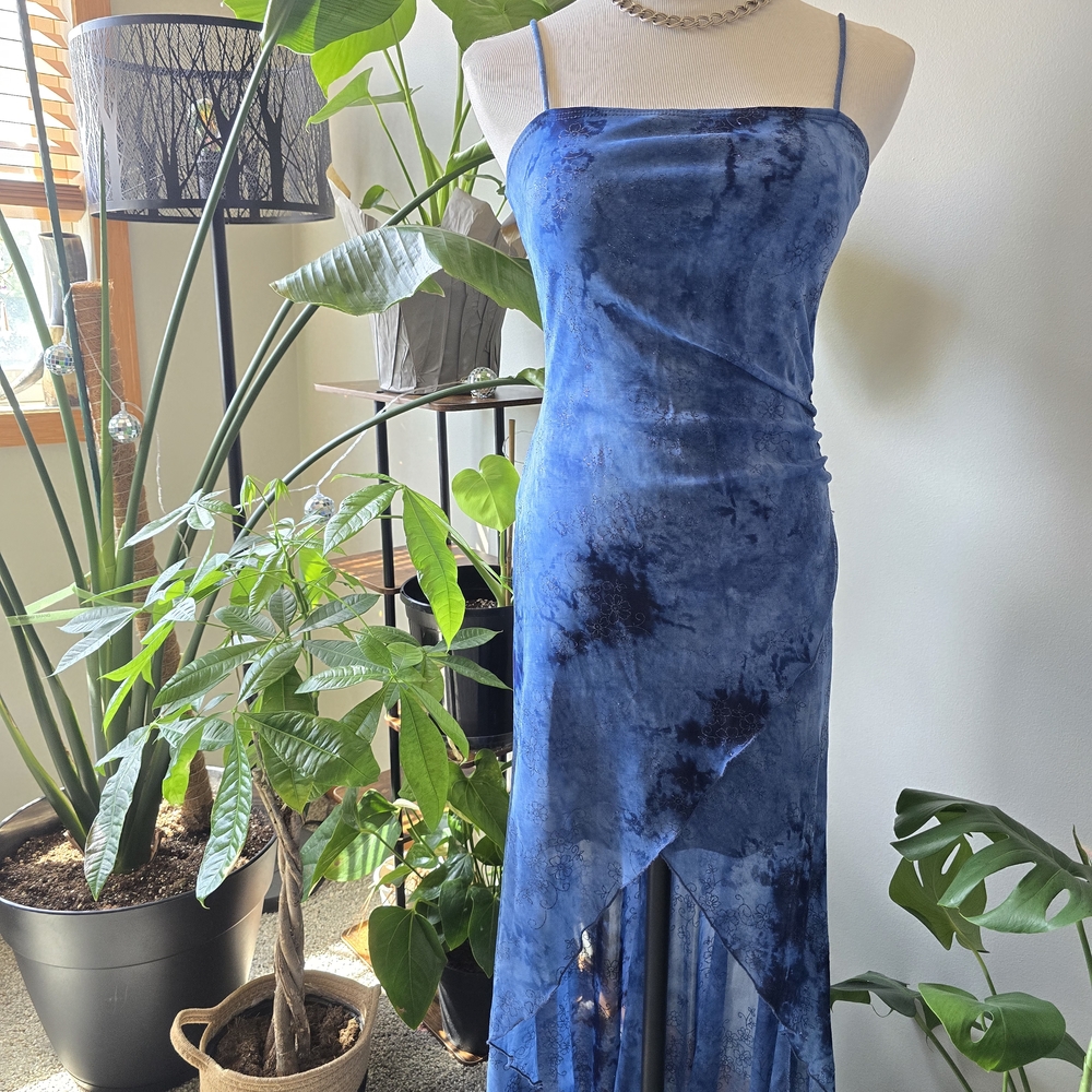 Y2K Taboo Blue Tie-Dye Mesh Maxi Dress